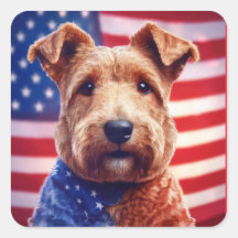 Welsh Terrier Com Bandeira Americana E Bandana