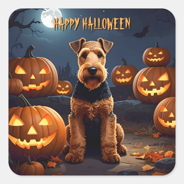 Adesivo Quadrado Welsh Terrier Halloween (Frente)
