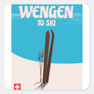 Adesivo Quadrado Wengen, Suíça, Cartaz de Esqui