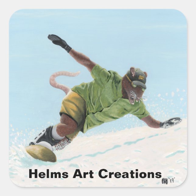 Adesivo Quadrado Wererat Snowboarder Sports Fantasy Art Stickers (Frente)