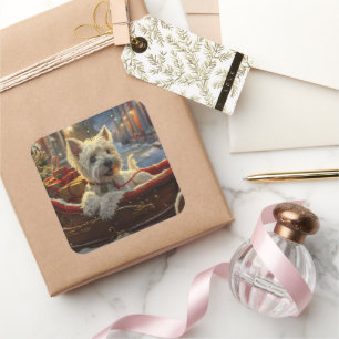 Adesivo Quadrado West Highland White Terrier Cão Natal Festivo