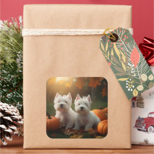 Adesivo Quadrado West Highland White Terrier Puppy Autumn Pumpkin