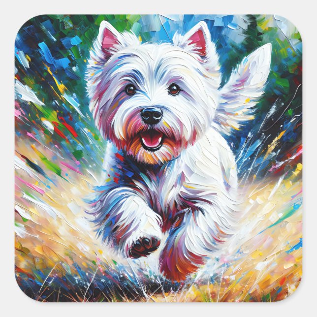 Adesivo Quadrado West Highland White Terrier "Westie" Dog Portrait (Frente)