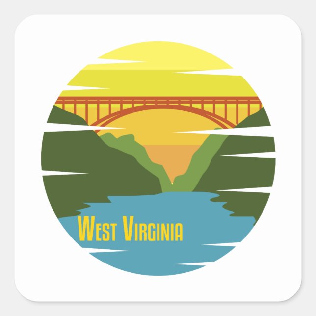 Adesivo Quadrado West Virginia New River Gorge Retro WV Viagem Gift (Frente)