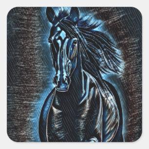 Adesivo Quadrado Western Beaud Wild Mustang Blue Tones