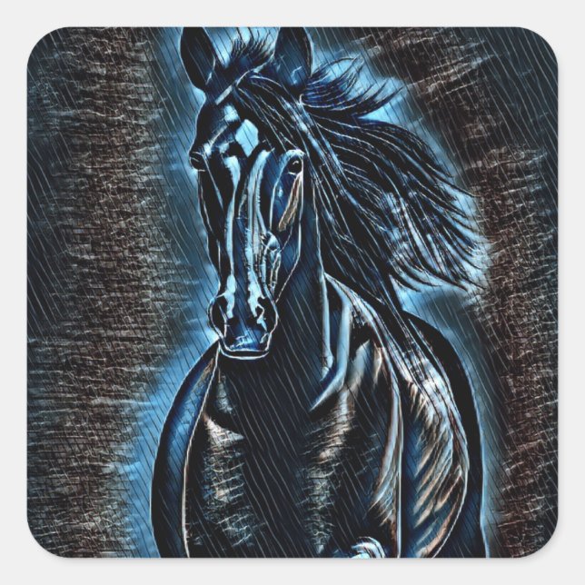 Adesivo Quadrado Western Beaud Wild Mustang Blue Tones (Frente)