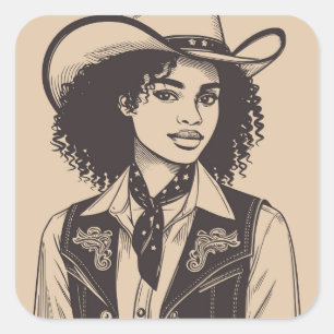 Adesivo Quadrado Western Cowgirl Black History Line Art Rodeo