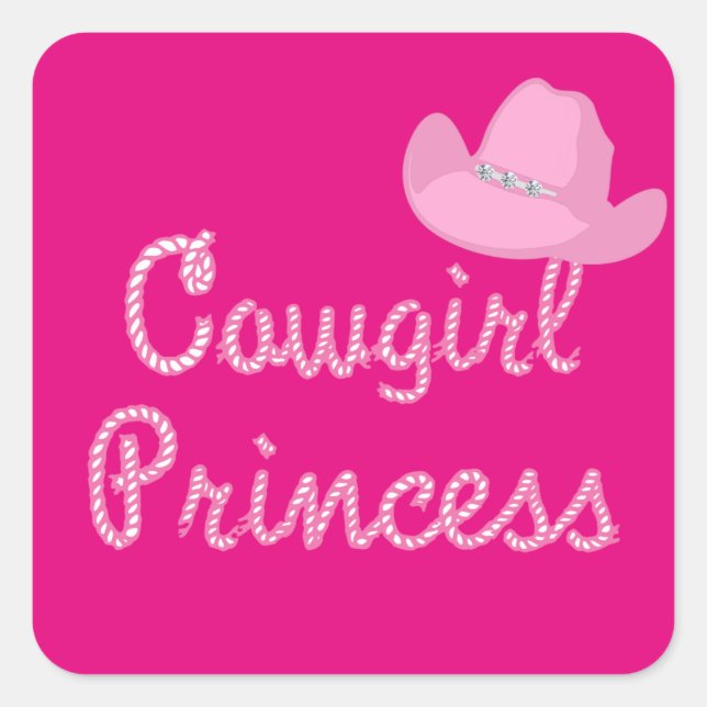 Adesivo Quadrado Western Cowgirl Princess Pink Hat (Frente)