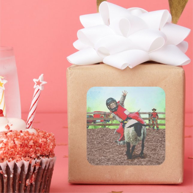 Adesivo Quadrado Western Rodeo Cowboy Cowboy Mutton Busting (Festa)