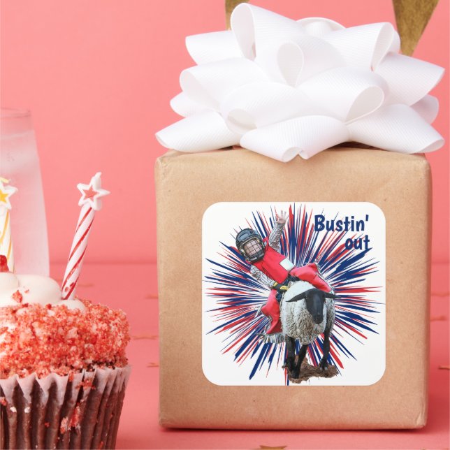 Adesivo Quadrado Western Rodeo Cowboy Cowboy Mutton Busting (Festa)