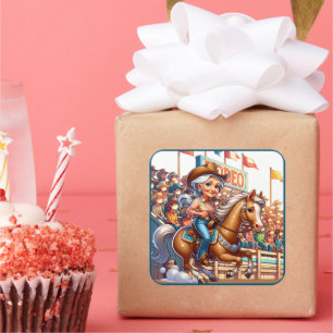 Adesivo Quadrado Western Rodeo Cowgirl Barrel Racing