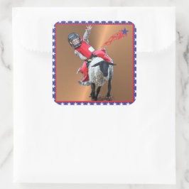 Adesivo Quadrado Western Rodeo Mutton Busting Cowboy Kid