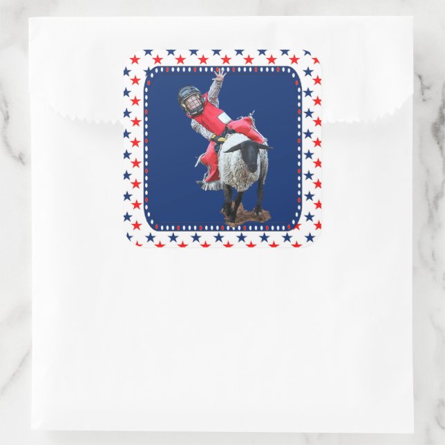 Adesivo Quadrado Western Rodeo Mutton Busting Cowboy Square Sti (Bolsa)