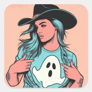 Adesivo Quadrado Western Spookgirl Ghost Pop Art Stickers