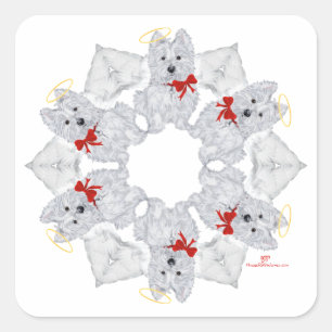 Adesivo Quadrado Westie Anjo Floco de Neve