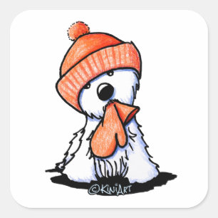 Adesivo Quadrado Westie de inverno laranja KiniArt