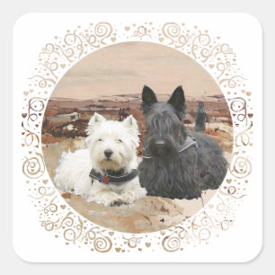 Adesivo Quadrado Westie e Scottie Juntos Outono