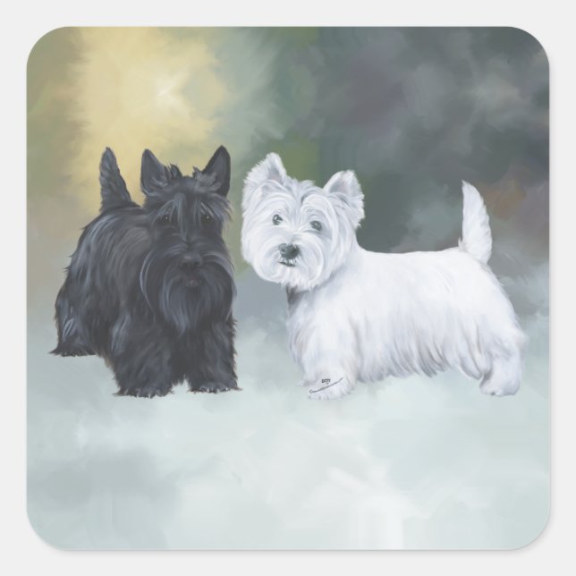 Adesivo Quadrado Westie Scottie Wintertime (Frente)