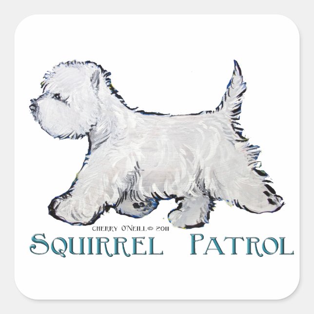 Adesivo Quadrado Westie Squirrel Patrol (Frente)