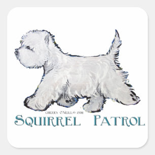 Adesivo Quadrado Westie Squirrel Patrol