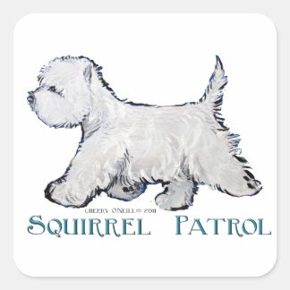 Adesivo Quadrado Westie Squirrel Patrol