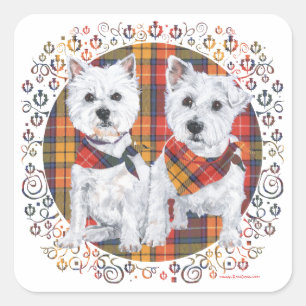 Adesivo Quadrado Westies em Tartan