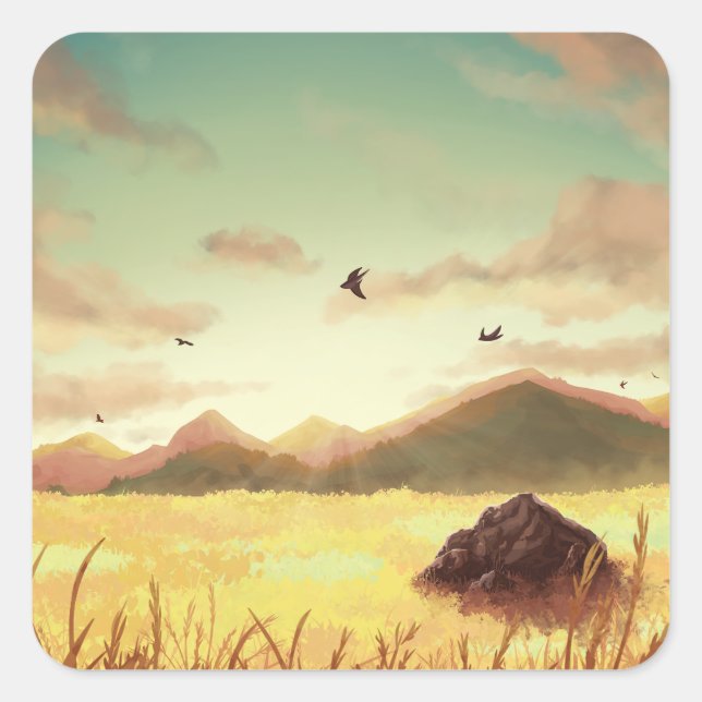 Adesivo Quadrado Wheat fields at sunrise (Frente)