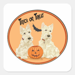 Adesivo Quadrado Wheaten Scottish Terriers Halloween