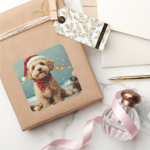 Adesivo Quadrado Wheaten Terrier Dog Christmas Vintage Beach