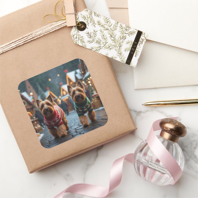 Adesivo Quadrado Wheaten Terrier Dogs Christmas Snow Holiday  (Presentear)