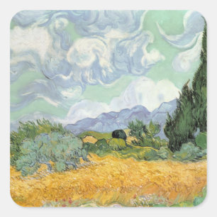 Adesivo Quadrado Wheatfield com ciprestes, 1889 de Vincent van Gogh