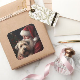 Adesivo Quadrado Wheaton Terrier Com Claus de Natal Festivo Natal