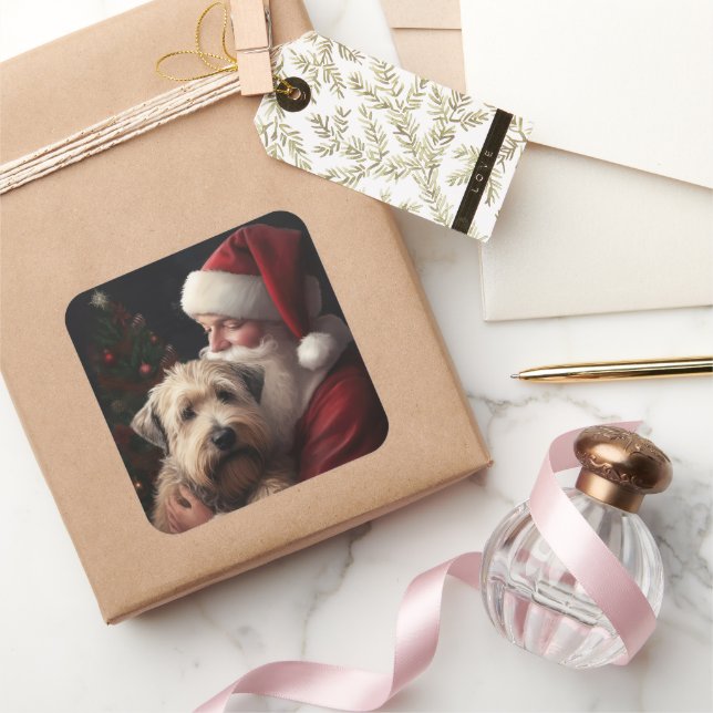 Adesivo Quadrado Wheaton Terrier com Papai Noel Natal Festivo (Presentear)