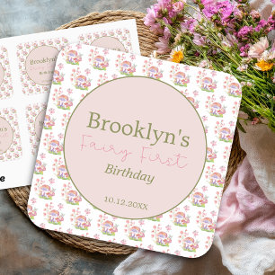 Adesivo Quadrado Whimcolor Watercolor Floral Mushroom Fada Primeiro