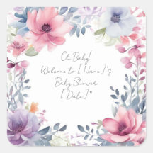 Whimscolor Watercolor Chá de fraldas Floral Oh Bab
