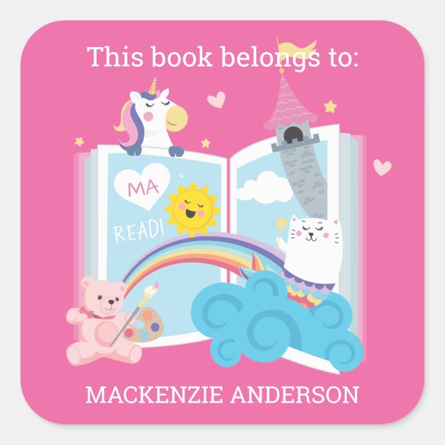 Adesivo Quadrado Whimsic Girl Bookplate (Frente)