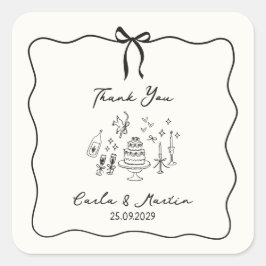 Adesivo Quadrado Whimsic, obrigado de casamento desenhado à mão