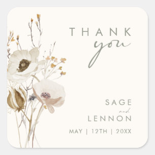Adesivo Quadrado Whimsic Wildflower Ivory Obrigado Sticker