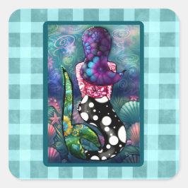 Adesivo Quadrado Whimsical Abstract Mermaid Nautical Teal Seashells