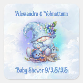 Adesivo Quadrado Whimsical Baby Shower Blueberry Gnome Theme