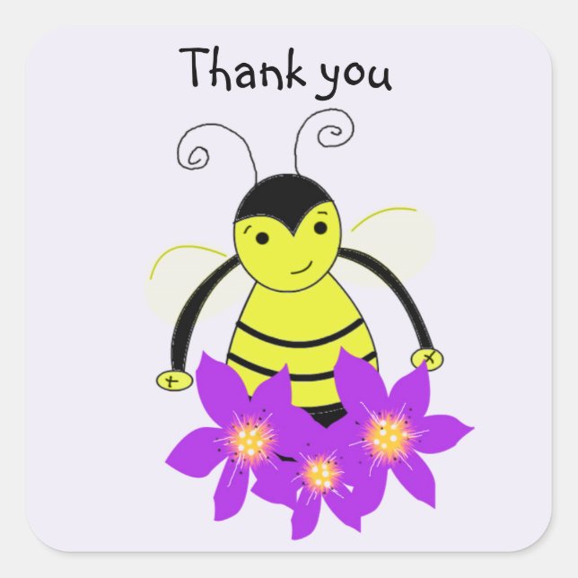 Adesivo Quadrado Whimsical Bee Obrigado (Frente)