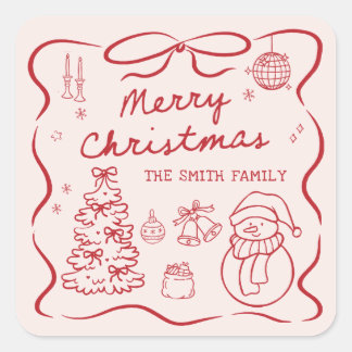 Adesivo Quadrado Whimsical Bow Christmas Party Sticker