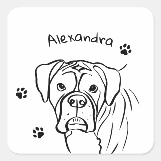 Adesivo Quadrado Whimsical Boxer: Texto Editável (Frente)