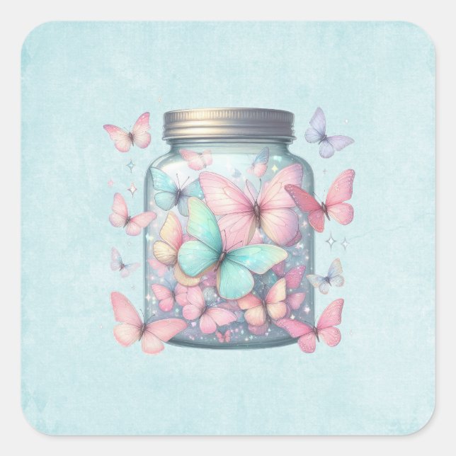 Adesivo Quadrado Whimsical Butterflies in a Jar (Frente)