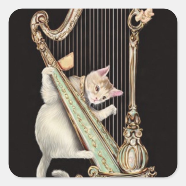 Adesivo Quadrado Whimsical Cat – Ornate Harp Sticker (Frente)