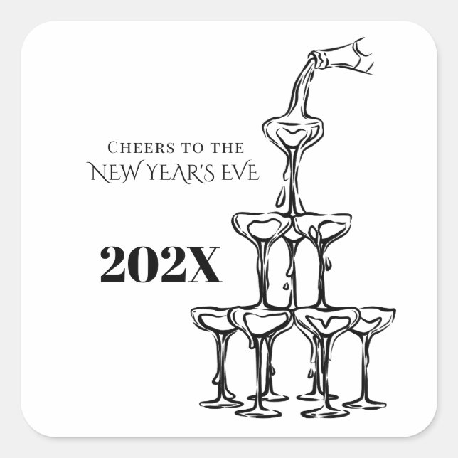 Adesivo Quadrado Whimsical  Champagne New Year's Eve Party  (Frente)