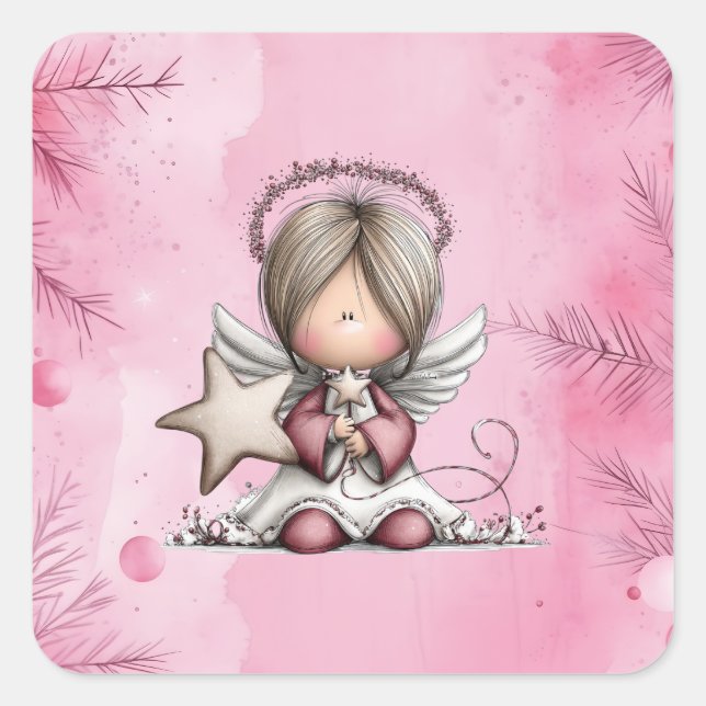 Adesivo Quadrado Whimsical Christmas Angel (Frente)