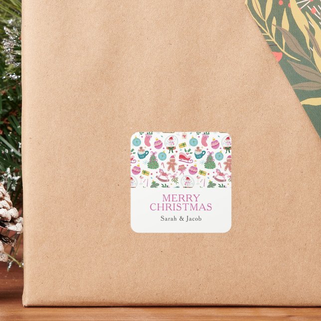 Adesivo Quadrado Whimsical Christmas Stickers (Bright, Whimsical Christmas Doodles Stickers a Joyful, Creative Holiday Look by Painted Paperie)