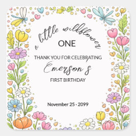 Adesivo Quadrado Whimsical Colorful Little Wildflower 1st Birthday 