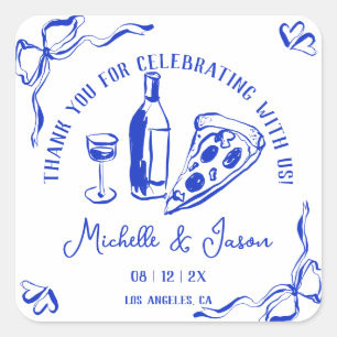 Adesivo Quadrado Whimsical Drawn Pizza Arco Francês Obrigado